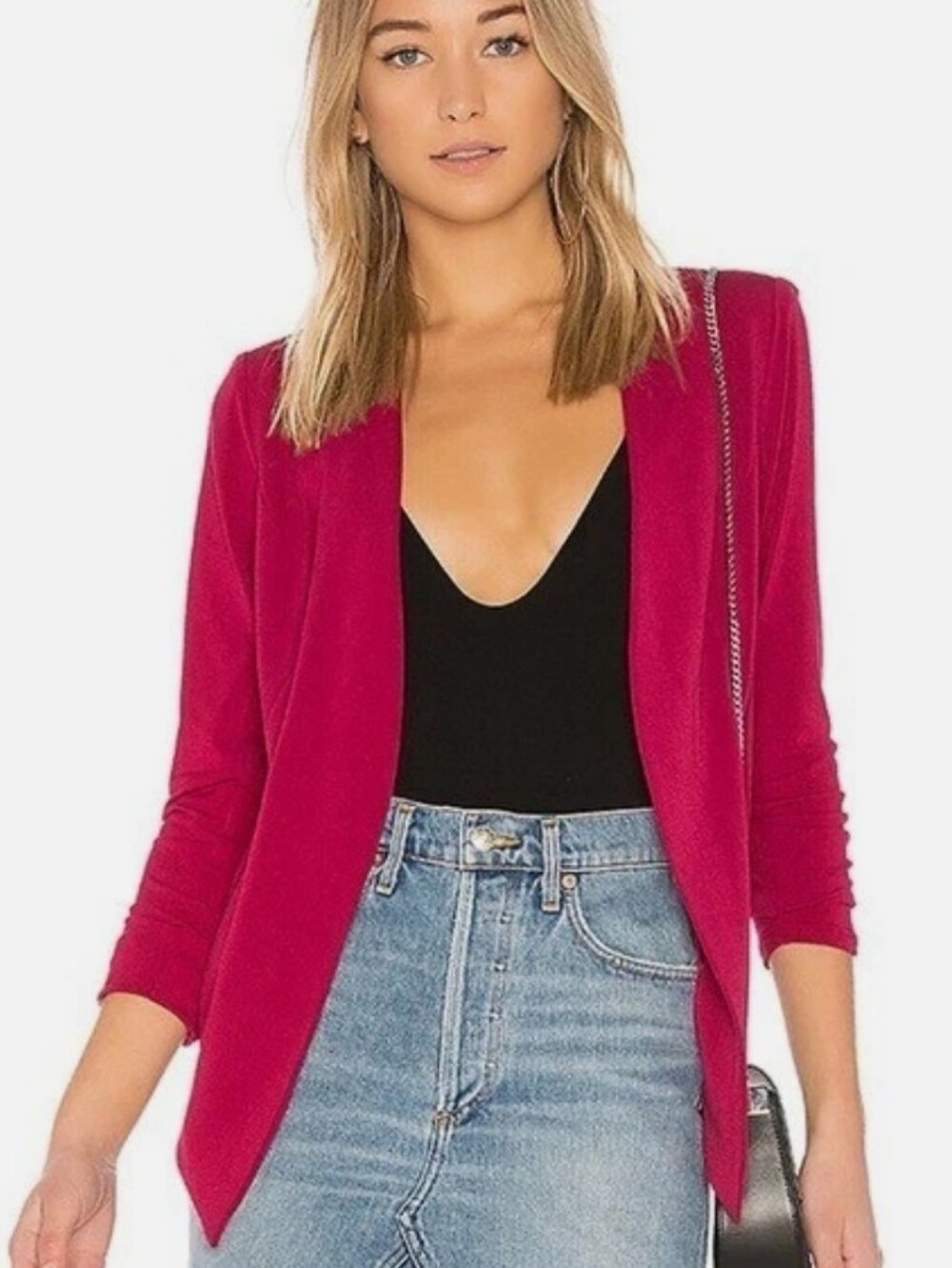 BCBGeneration Open Front Tuxedo Blazer Small Hot Pink